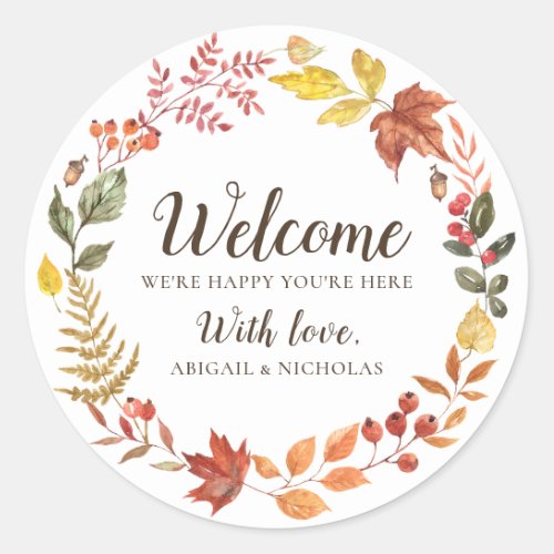 Fall Leaves Wedding Welcome Sticker Bag Label