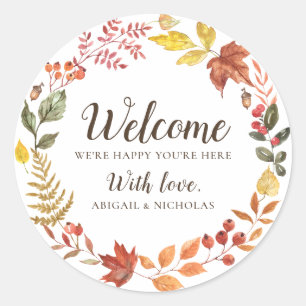 Fall Leaves Wedding Welcome Sticker Bag Label