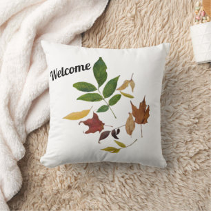 Fall Leaves Welcome Throw Pillow