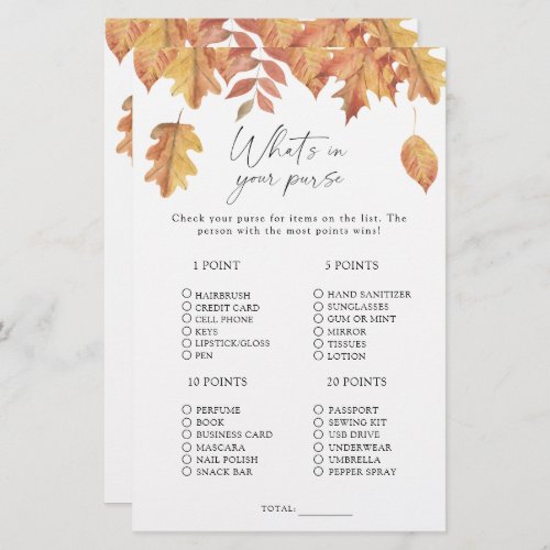 Fall leaves _ Whats in your purse game