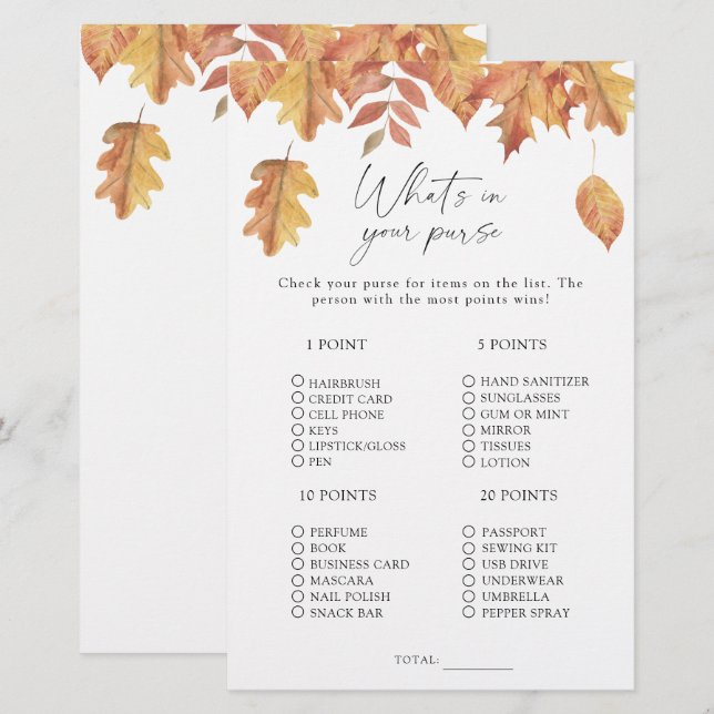 Fall leaves - What's in your purse game (Front/Back)
