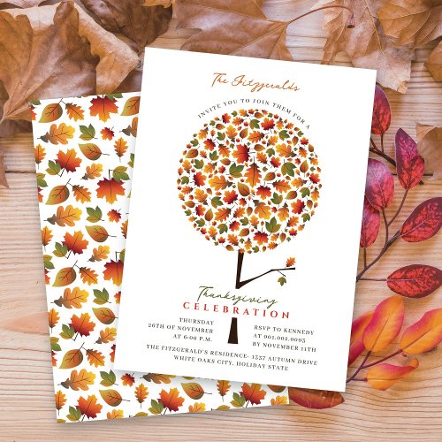 Fall Leaves Whimsical Pop Tree Thanksgiving Dinner Invitation