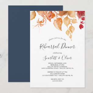 Fall Leaves White and Burgundy Rehearsal Dinner Invitation