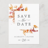Fall Leaves | White & Burgundy Save the Date Invitation Postcard (Front)