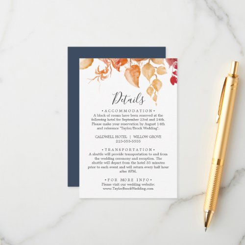 Fall Leaves  White  Burgundy Wedding Details Enclosure Card