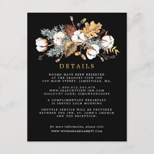 Fall Leaves White Floral Wedding Guest Details Enclosure Card