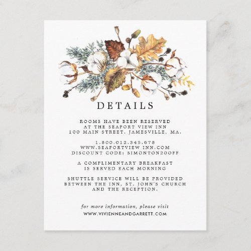 Fall Leaves White Floral Wedding Guest Details Enclosure Card