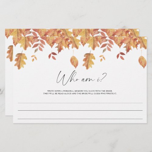 Fall leaves _ Who am I bridal shower game Stationery