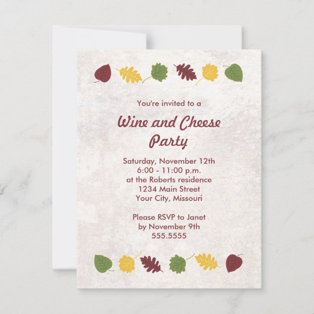 Fall Leaves Wine and Cheese Party Invitations (Front)