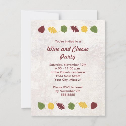 Fall Leaves Wine and Cheese Party Invitations