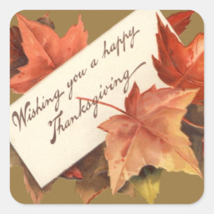Fall Leaves Wishing You A Happy Thanksgiving Square Sticker