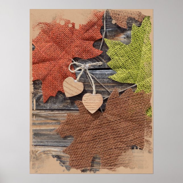 Fall leaves with hearts poster (Front)