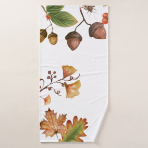 Fall leaves with nut and maple leaves Autumn Bath Towel