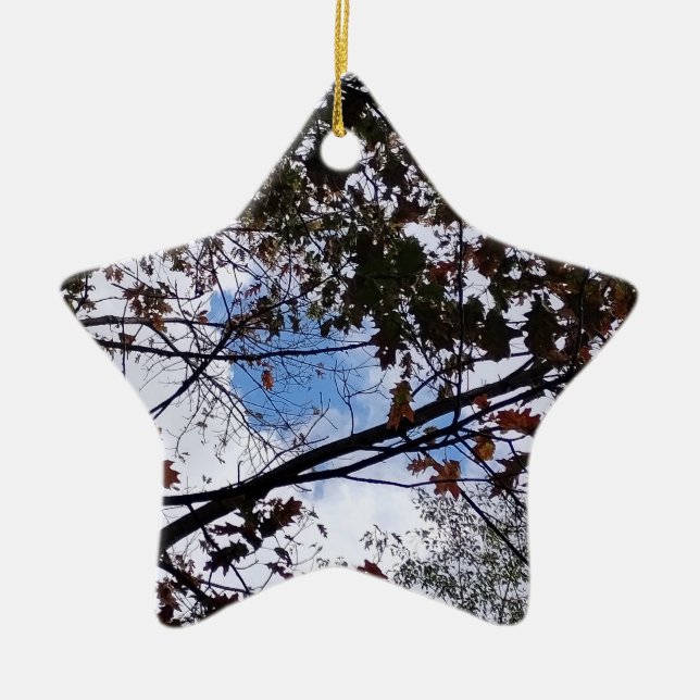 Fall Leaves with Peeking Blue Sky Ceramic Ornament (Front)