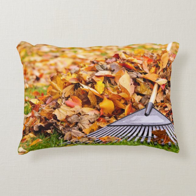 Fall Leaves With Rake Decorative Pillow (Front)