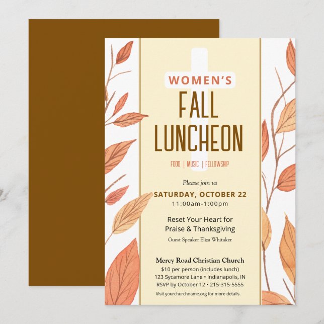 Fall Leaves Women's Church Luncheon Invitation (Front/Back)