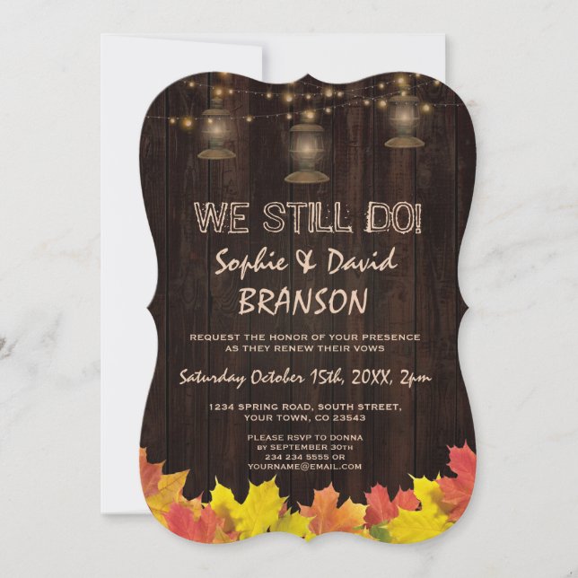 Fall Leaves Wood Old Lanterns WE STILL DO Invite (Front)