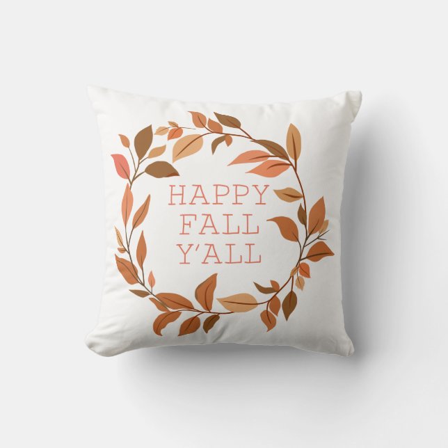 Fall Leaves Wreath Happy Fall Thanksgiving Throw Pillow (Front)