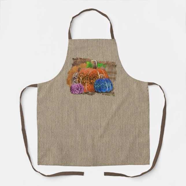 Fall Leopard Print Autumn Pumpkins On Plaid  Apron (Front)