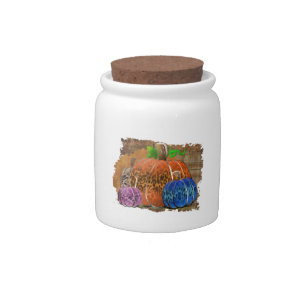 Fall Leopard Print Autumn Pumpkins On Plaid Candy Jar