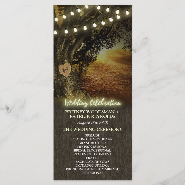 Fall Lights Oak Tree Wedding Ceremony Programs (Front)