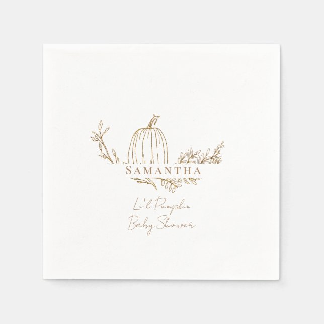 Fall Li'l Pumpkin Baby Shower Napkins (Front)
