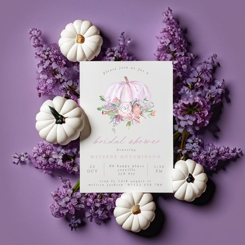 Fall Lilac Pumpkin and Flowers Bridal Shower Invitation