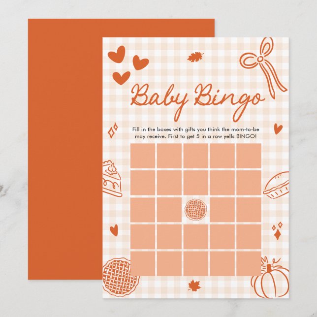 Fall Little Cutie Pie Baby Bingo Baby Shower Game Invitation (Front/Back)