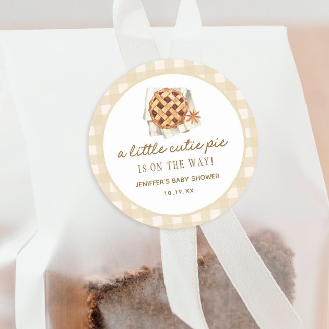 Fall Little Cutie Pie Is On The Way Baby Shower Classic Round Sticker (Creator Uploaded)