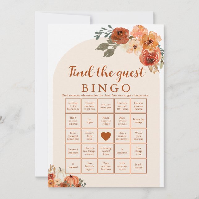 Fall Little Find the Guest Baby Shower Bingo Game Invitation (Front)