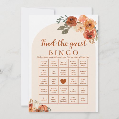 Fall Little Find the Guest Baby Shower Bingo Game Invitation