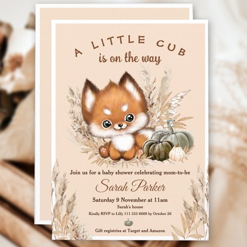 Fall Little Fox Baby Shower Invitation