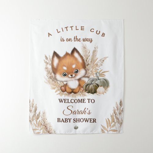 Fall Little Fox Baby Shower Welcome Sign  Tapestry