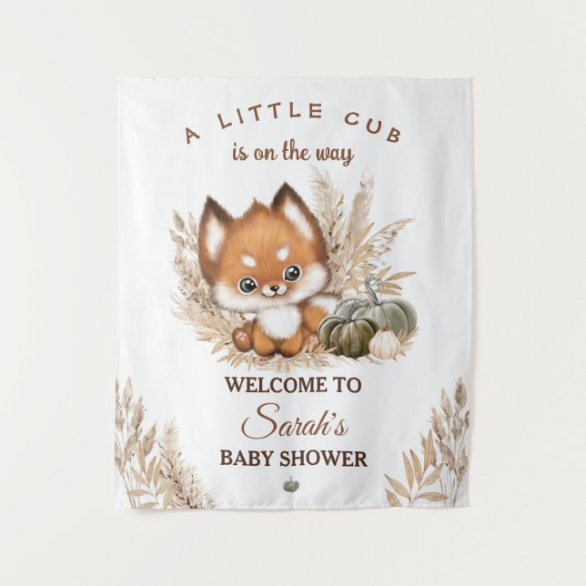 Fall Little Fox Baby Shower Welcome Sign  Tapestry (Front)