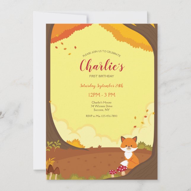 Fall Little Fox Frame Birthday  Invitation (Front)