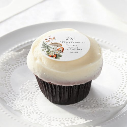 Fall little mushroom baby shower edible frosting rounds