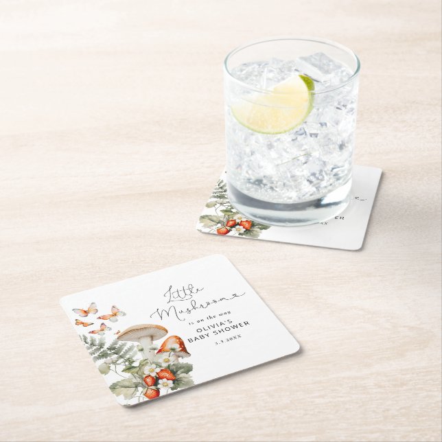 Fall little mushroom baby shower square paper coaster (Insitu)