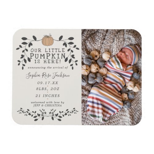 Fall Little Pumpkin Baby Birth Announcement Magnet