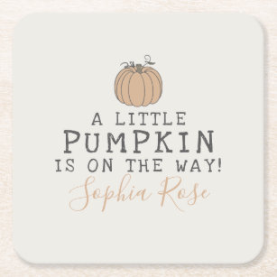 Fall Little Pumpkin baby shower Decor Square Paper Coaster