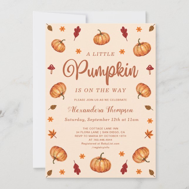 Fall Little Pumpkin Baby Shower | Gendern Neutral Invitation (Front)