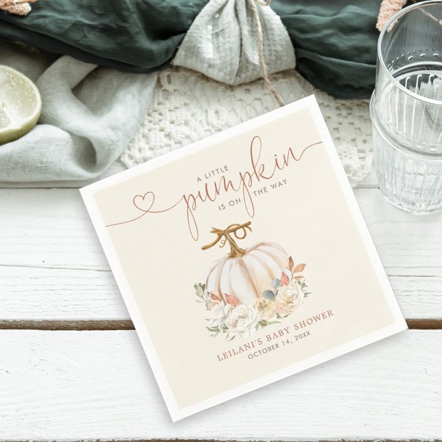 Fall Little Pumpkin Baby Shower Napkins (Little pumpkin is on the way autumn themed baby shower napkin is perfect for created a fall feel.)