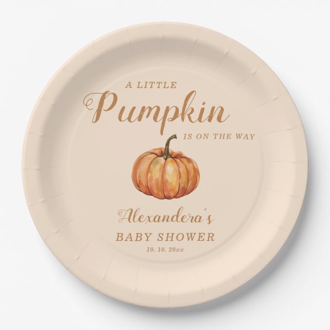 Fall Little Pumpkin Baby Shower Paper Plates (Front)