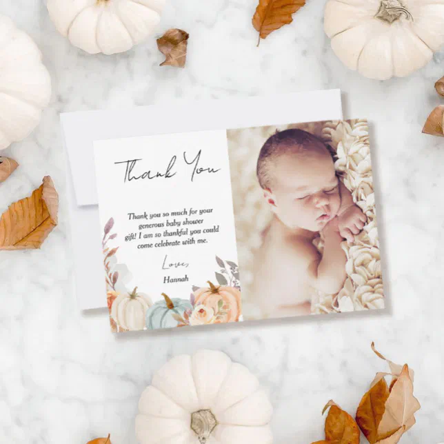 Fall Little Pumpkin Baby Shower Photo Thank You Card | Zazzle