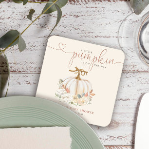 Fall Little Pumpkin Baby Shower Square Paper Coaster