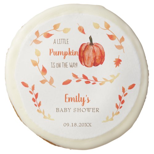 Fall Little Pumpkin Baby Shower Watercolor Foliage Sugar Cookie