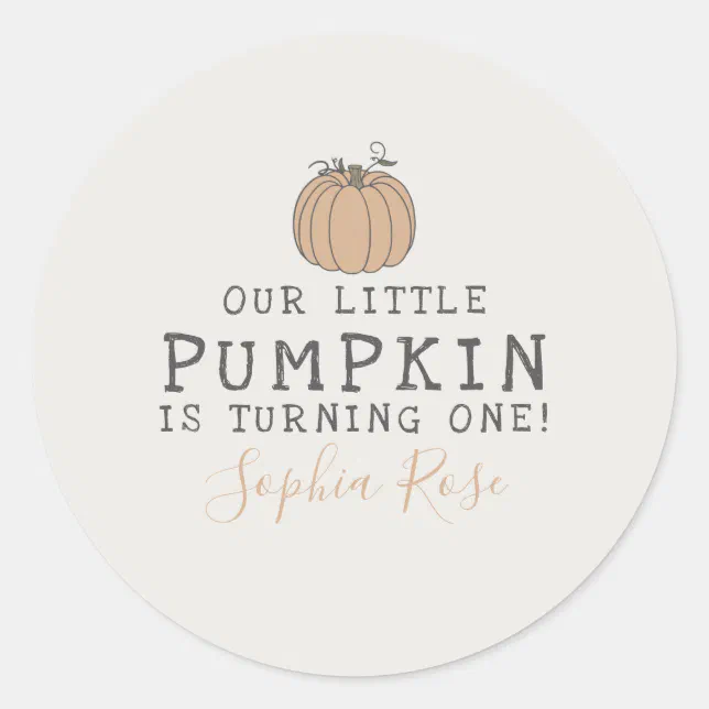 Fall Little Pumpkin birthday party favor Classic Round Sticker | Zazzle