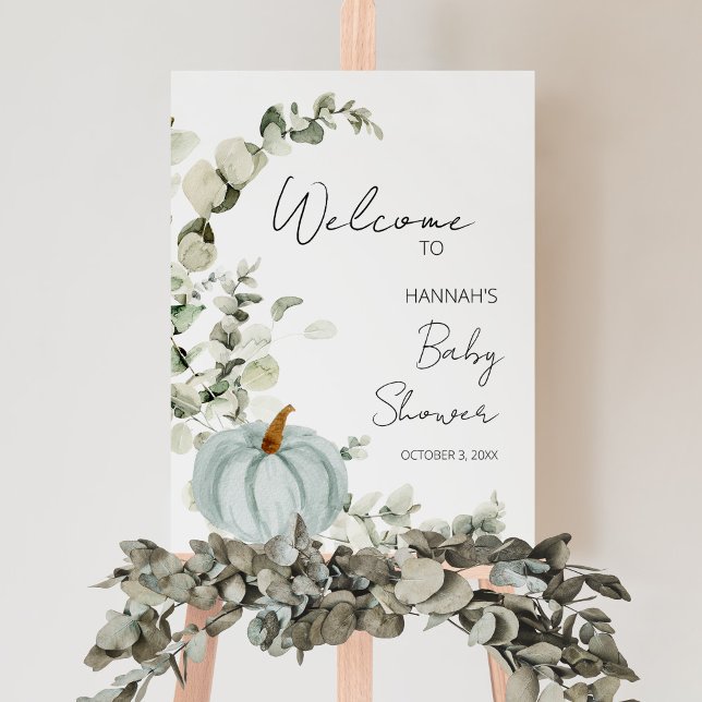 Fall Little Pumpkin Blue Baby Shower Welcome  Foam Board (Creator Uploaded)