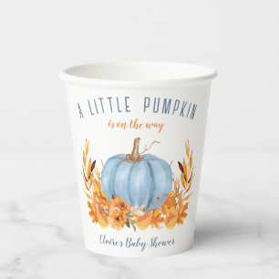 Fall Little Pumpkin Blue Boy Baby Shower Paper Cup