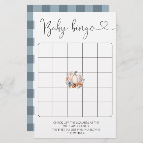 Fall Little Pumpkin Boy Baby Shower Bingo Game
