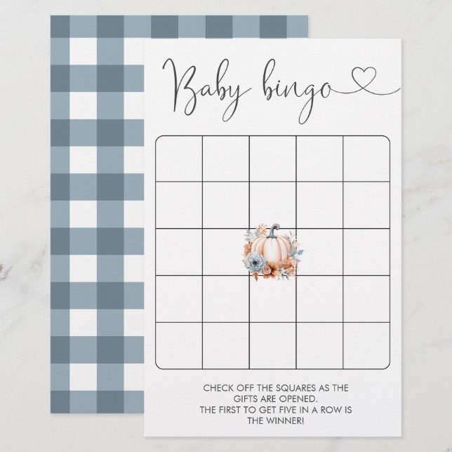 Fall Little Pumpkin Boy Baby Shower Bingo Game (Front/Back)